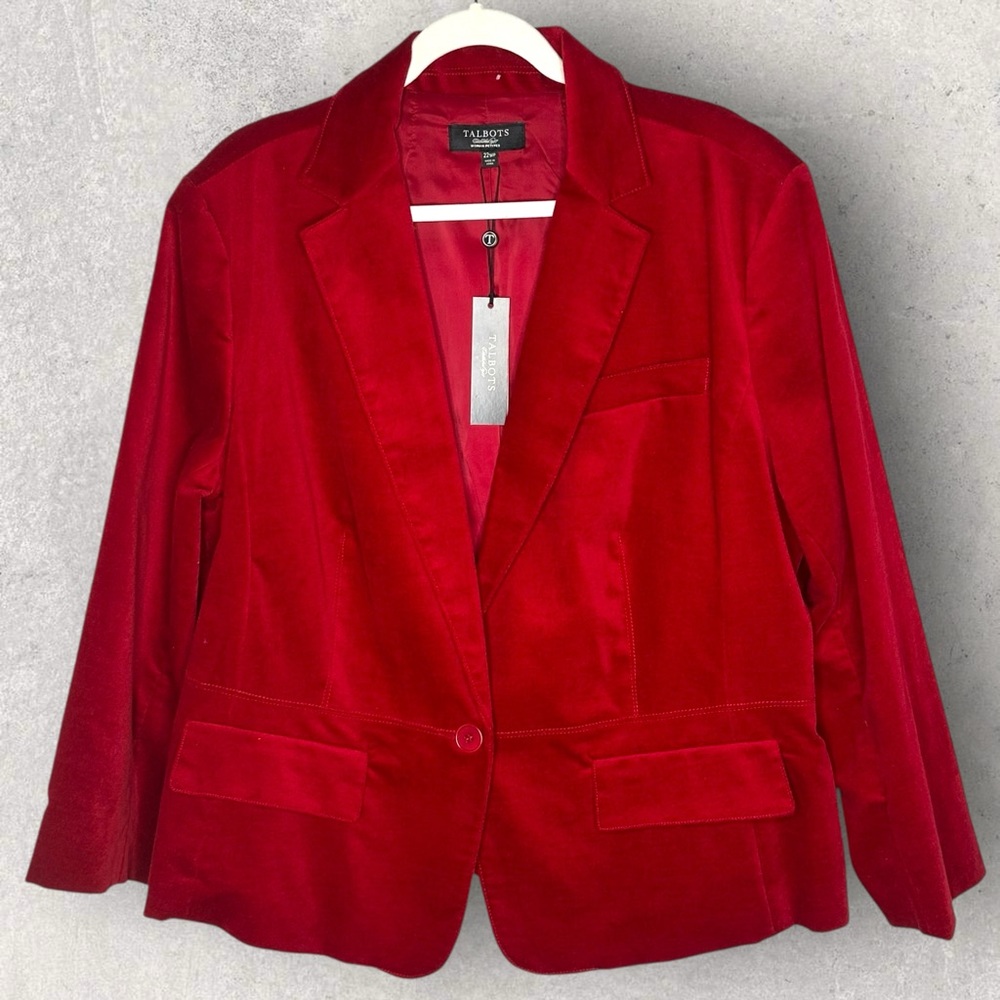 Talbots Red Velvet Blazer Classic Tailored Suit Jacket Size 22WP One Button NWT